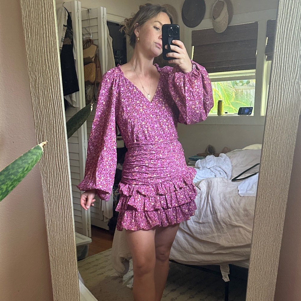 LoveShackFancy Floral Pink Long Sleeve Dress